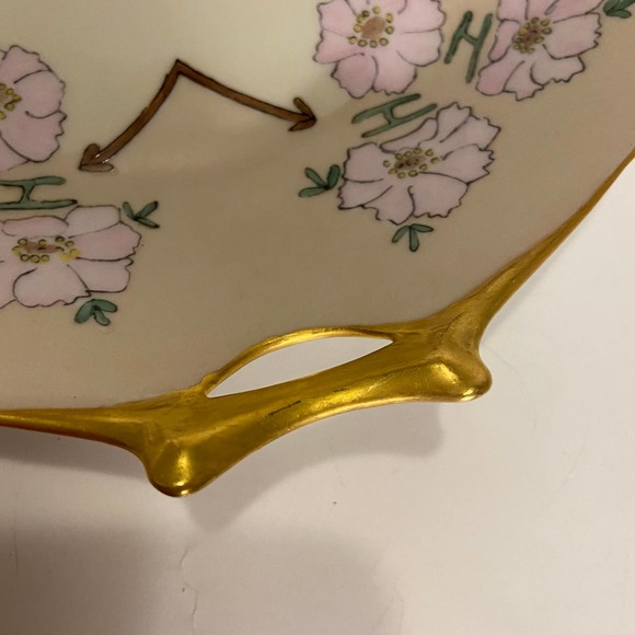 Hutschenreuther Gelb Plate LHS Barvaria Gold Handles Pink Flowers Antique - Picture 5 of 8